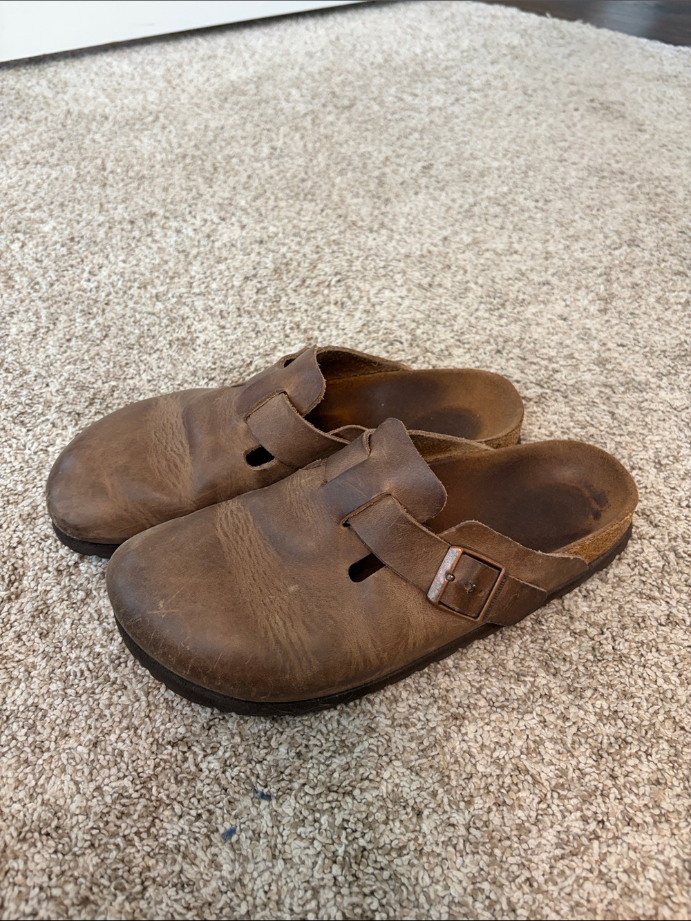 Women’s Brown Leather Slip-On Clog with Buckle